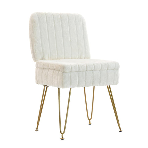 Manyday vanity chair with storage under seat keeps makeup organized.