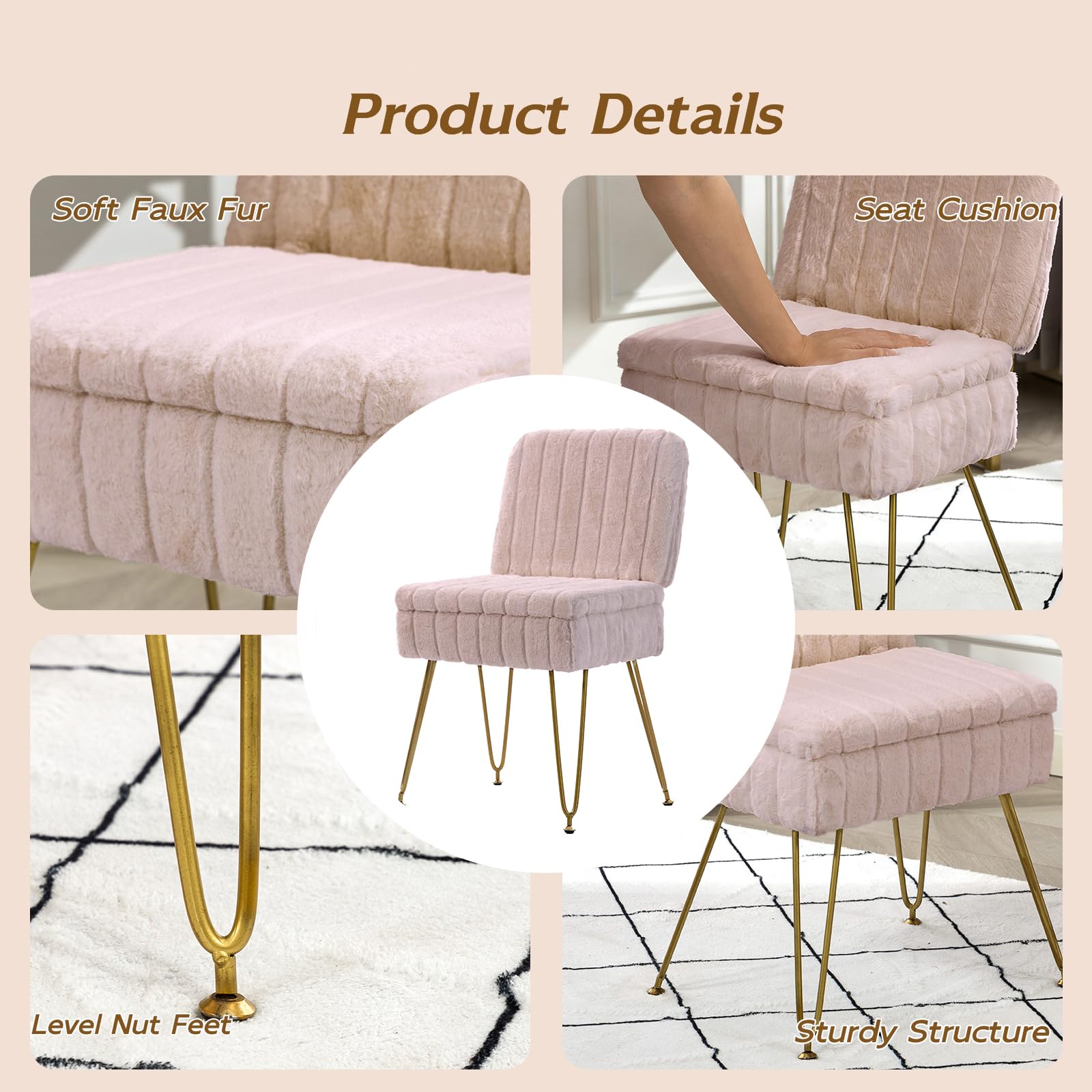 Manyday Vanity Chair features under-seat storage to keep items organized.