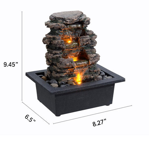 MAOCHI Tabletop Water Fountain – Deep Basin, Natural River Rocks, Automatic Pump for Indoor Zen Decor