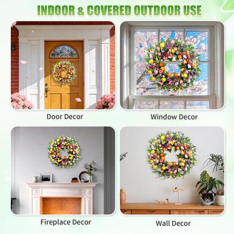 Mapaim 24-inch wreath on front door provides balanced curb appeal