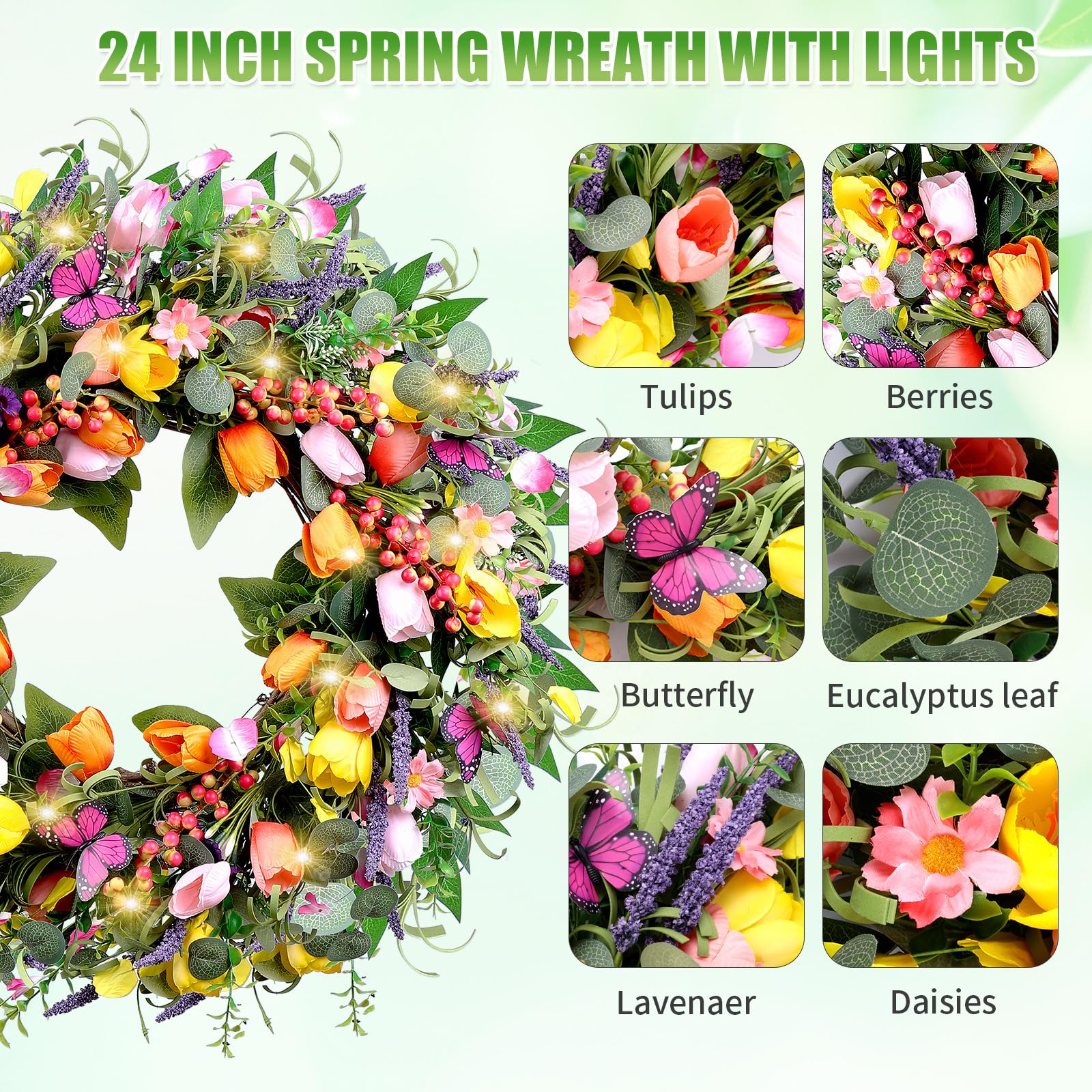 Mapaim wreath with warm LED lights creating cozy ambiance at night