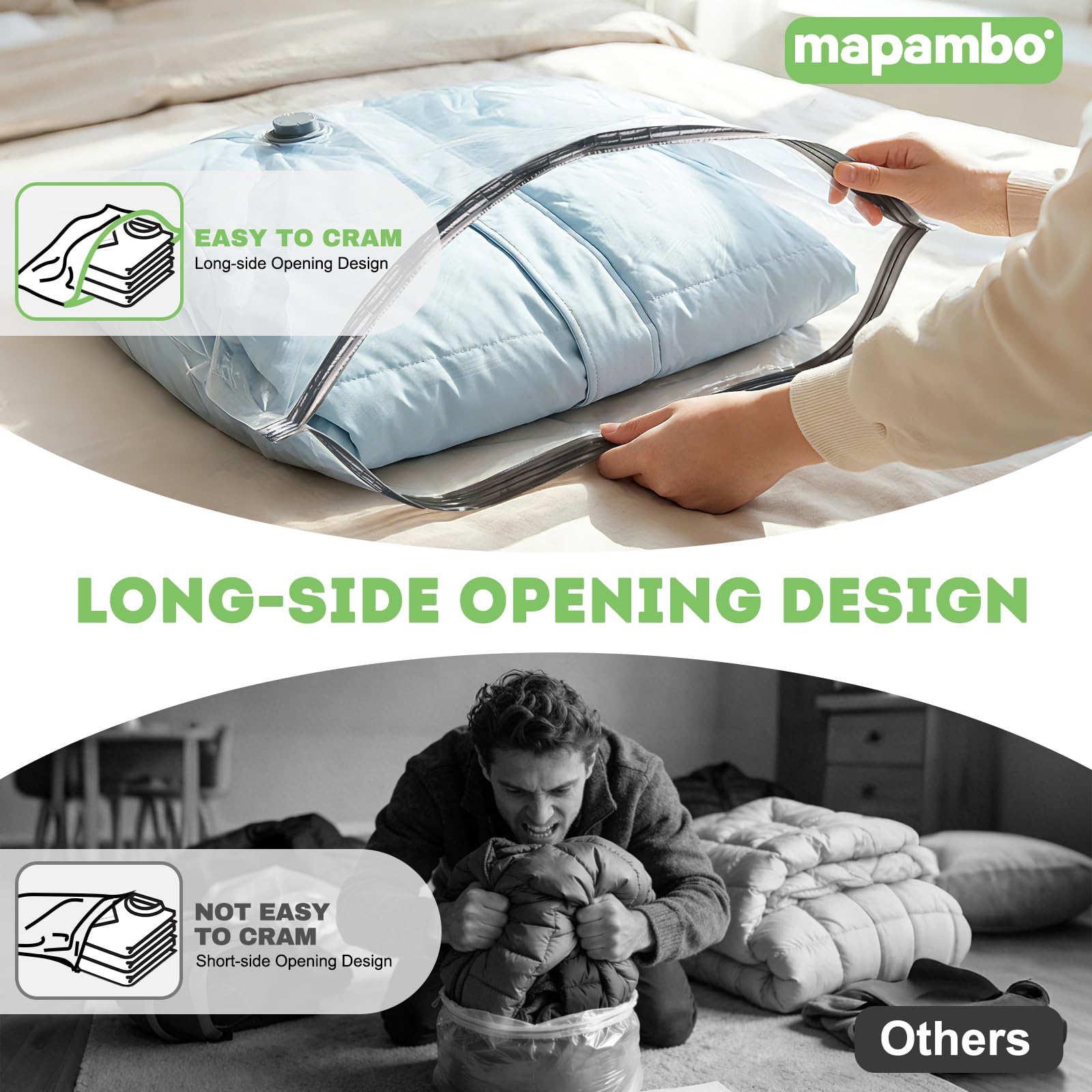 Mapambo long-side opening design eases packing bulky garments for quicker loading.