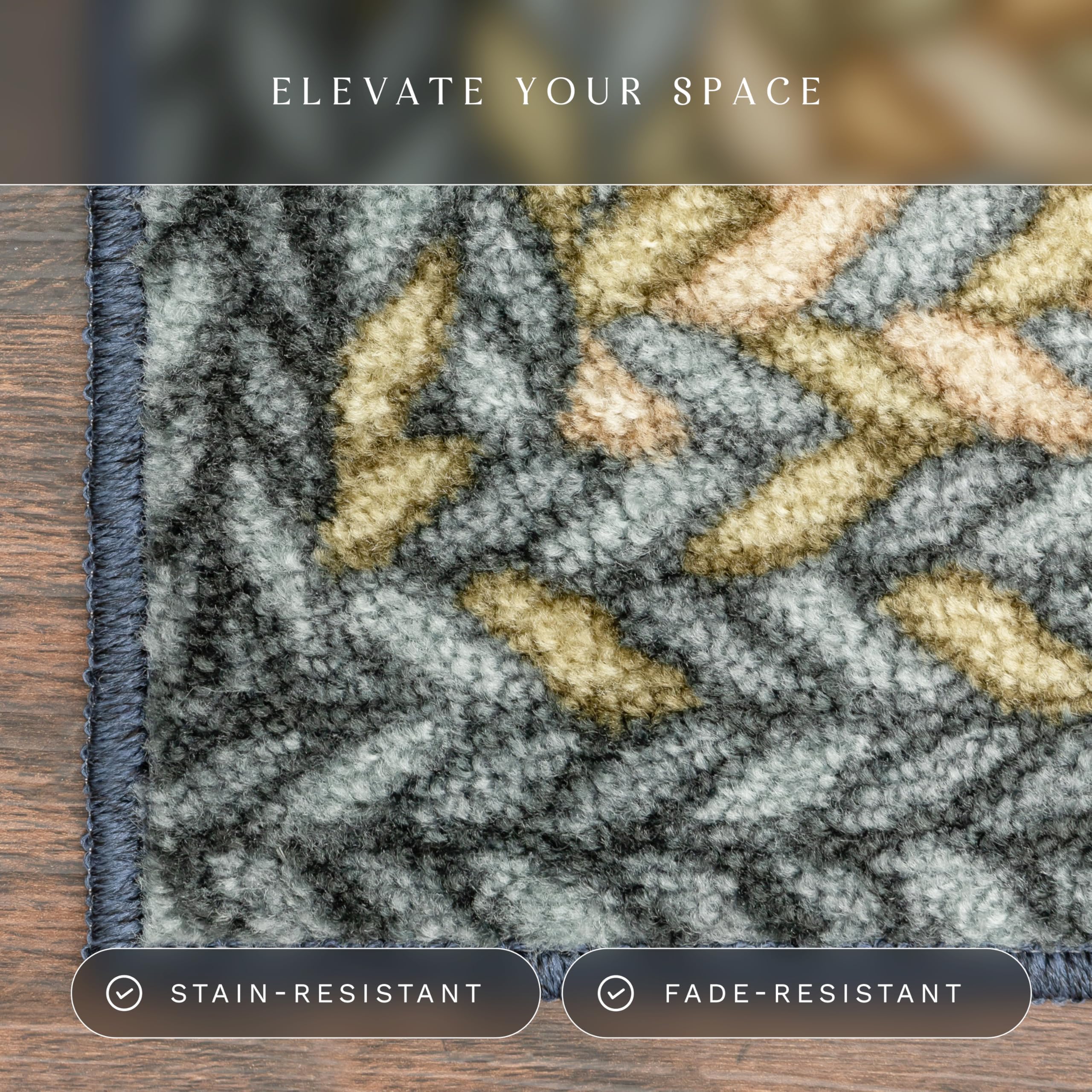 Maples Rugs Marion low-profile edge enables smooth door clearance and furniture placement.
