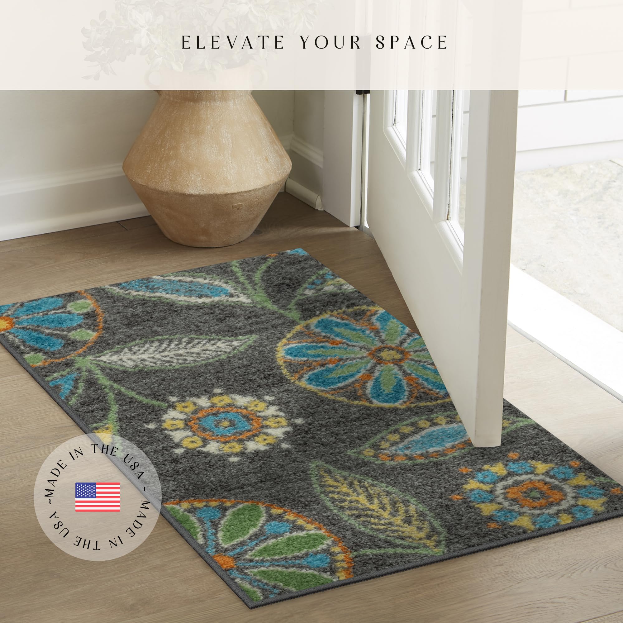 Maples Rugs Reggie closeup texture showcases plush pile and intricate floral details.