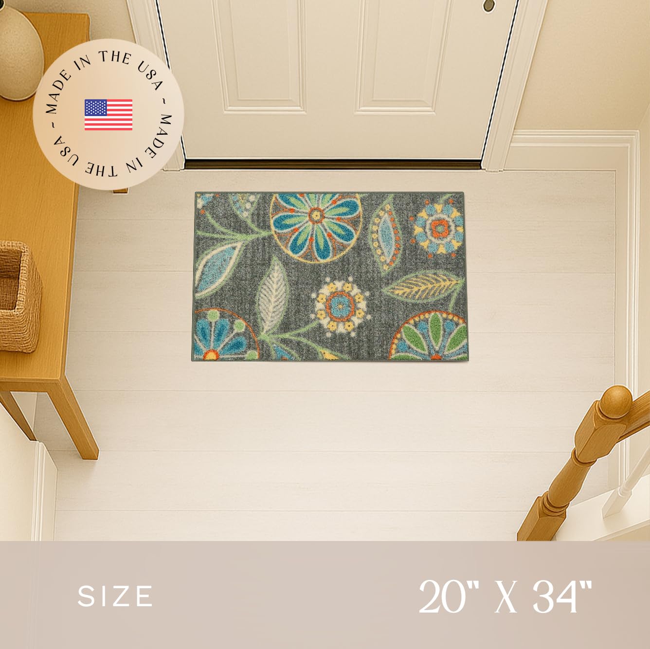 Maples Rugs Reggie entryway scene highlighting safe, stylish floor coverage.