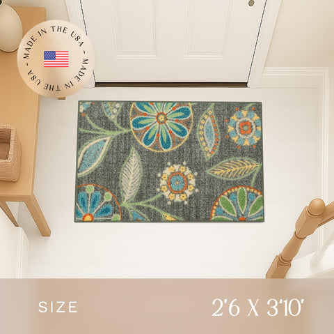 Maples Rugs Reggie texture detail highlighting bohemian floral pattern.