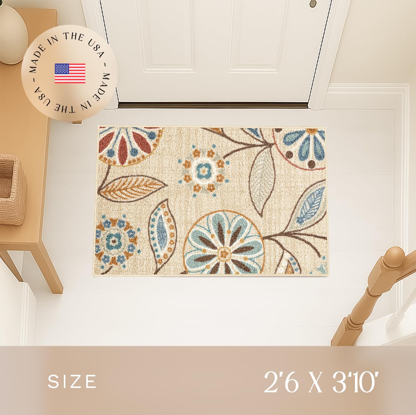 Maples Rugs Reggie living room scene rug showcases vibrant floral detail for cozy sophistication