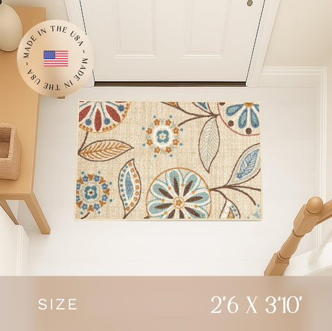 Maples Rugs Reggie living room scene rug showcases vibrant floral detail for cozy sophistication