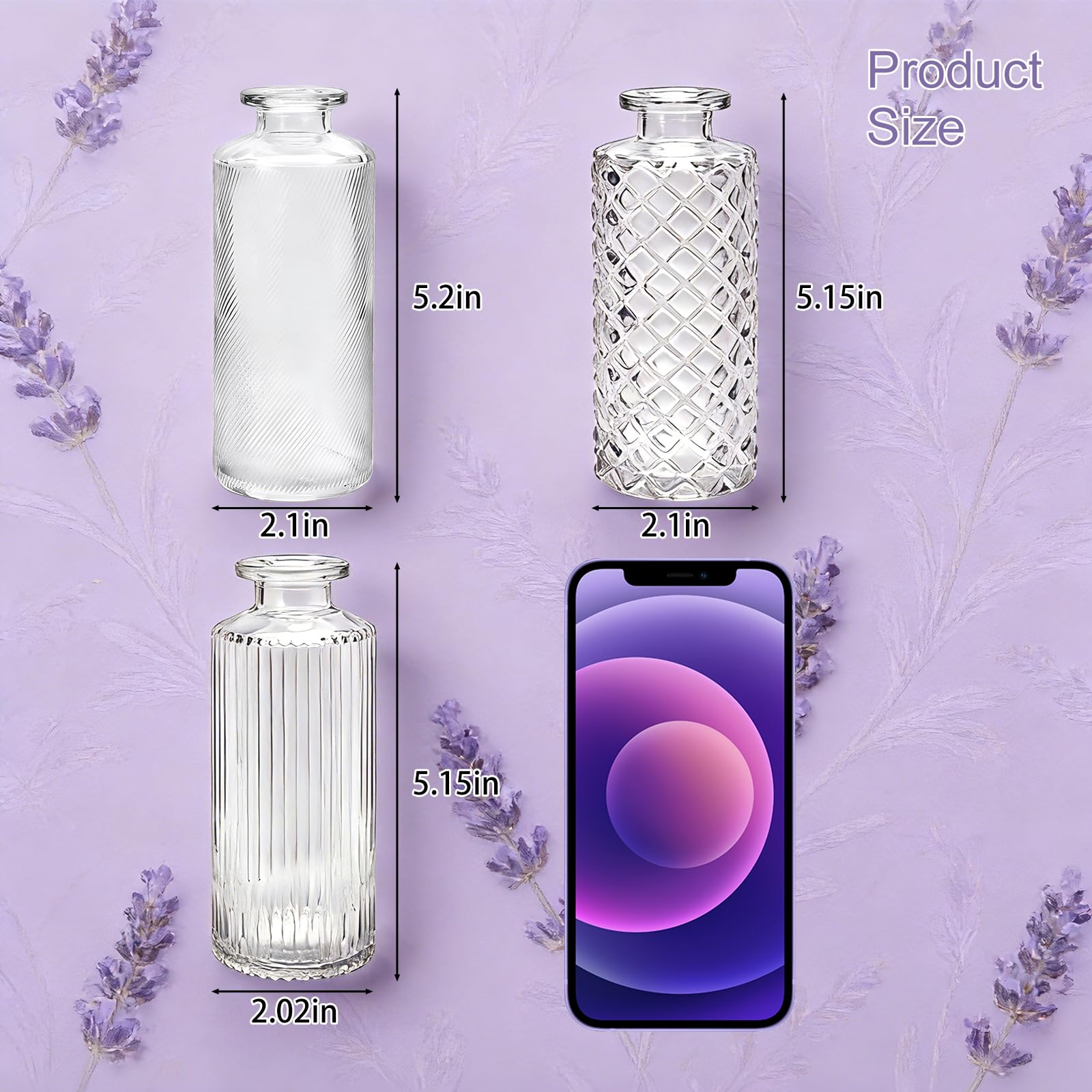 Mapoxy glass bud vase with diamond ribbed pattern for versatile displays.