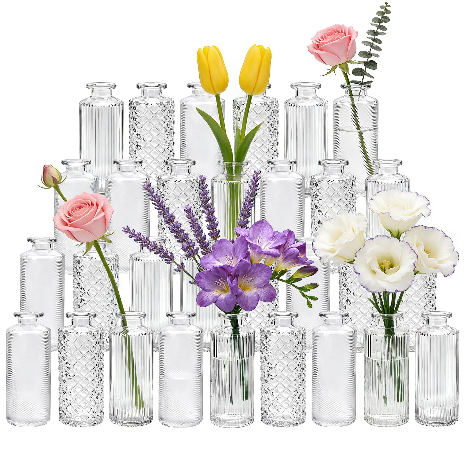 Mapoxy glass bud vase with vertical ribbed design for elegant centerpieces.