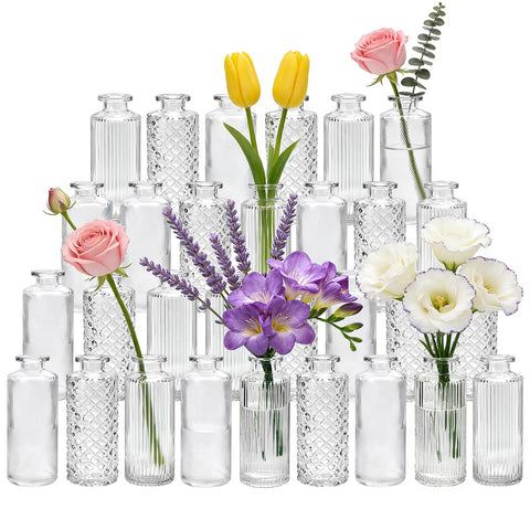 Mapoxy glass bud vase with vertical ribbed design for elegant centerpieces.