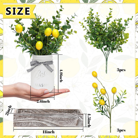 Maracco lemon jars with artificial lemon bunches add fresh spring charm.