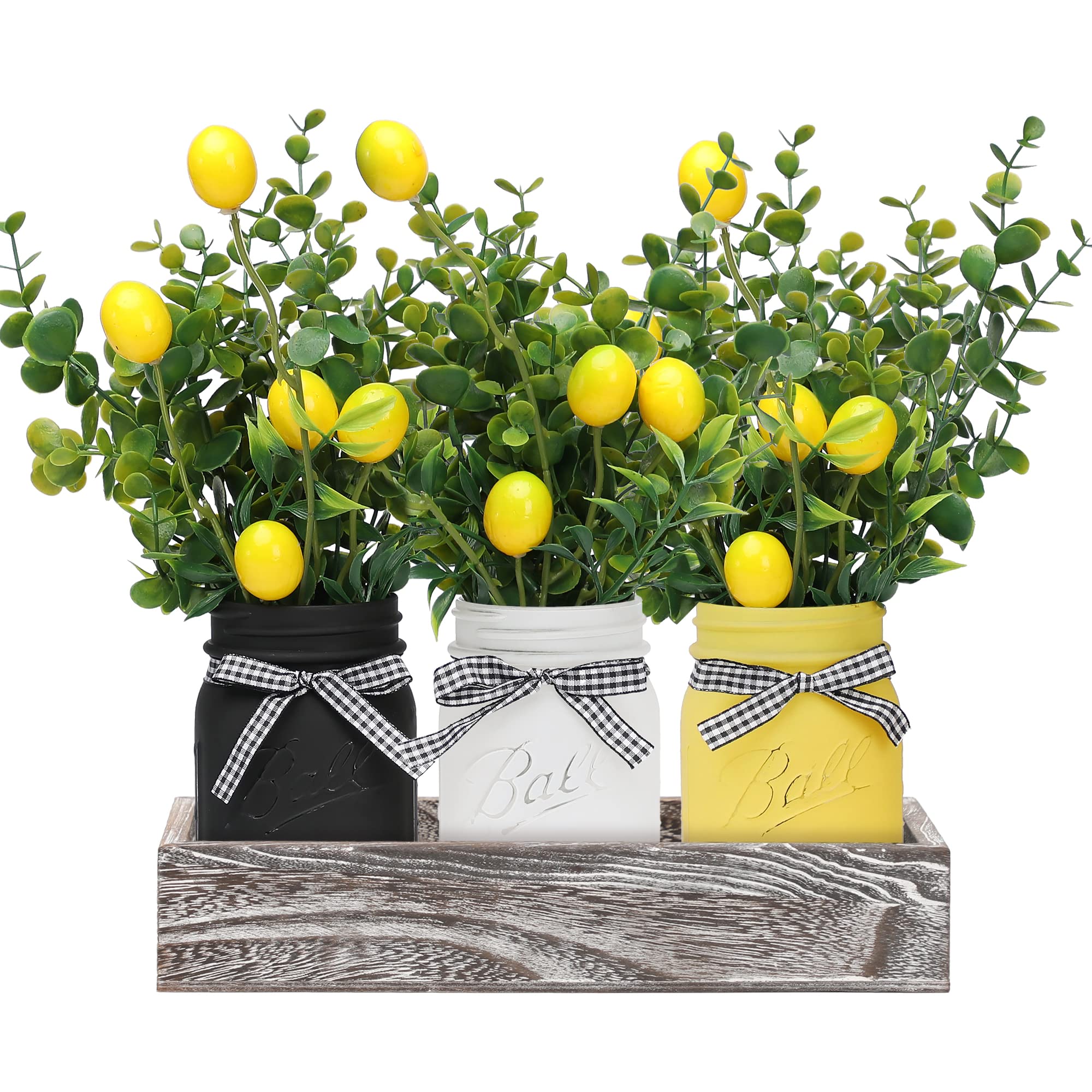 Maracco Lemon Mason Jars centerpiece on a wood tray for bright spring decor.