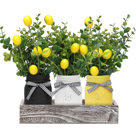 Maracco Lemon Mason Jars centerpiece on a wood tray for bright spring decor.