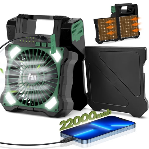 Maraiss 22000mAh solar fan front view for outdoor travel and all-day cooling.