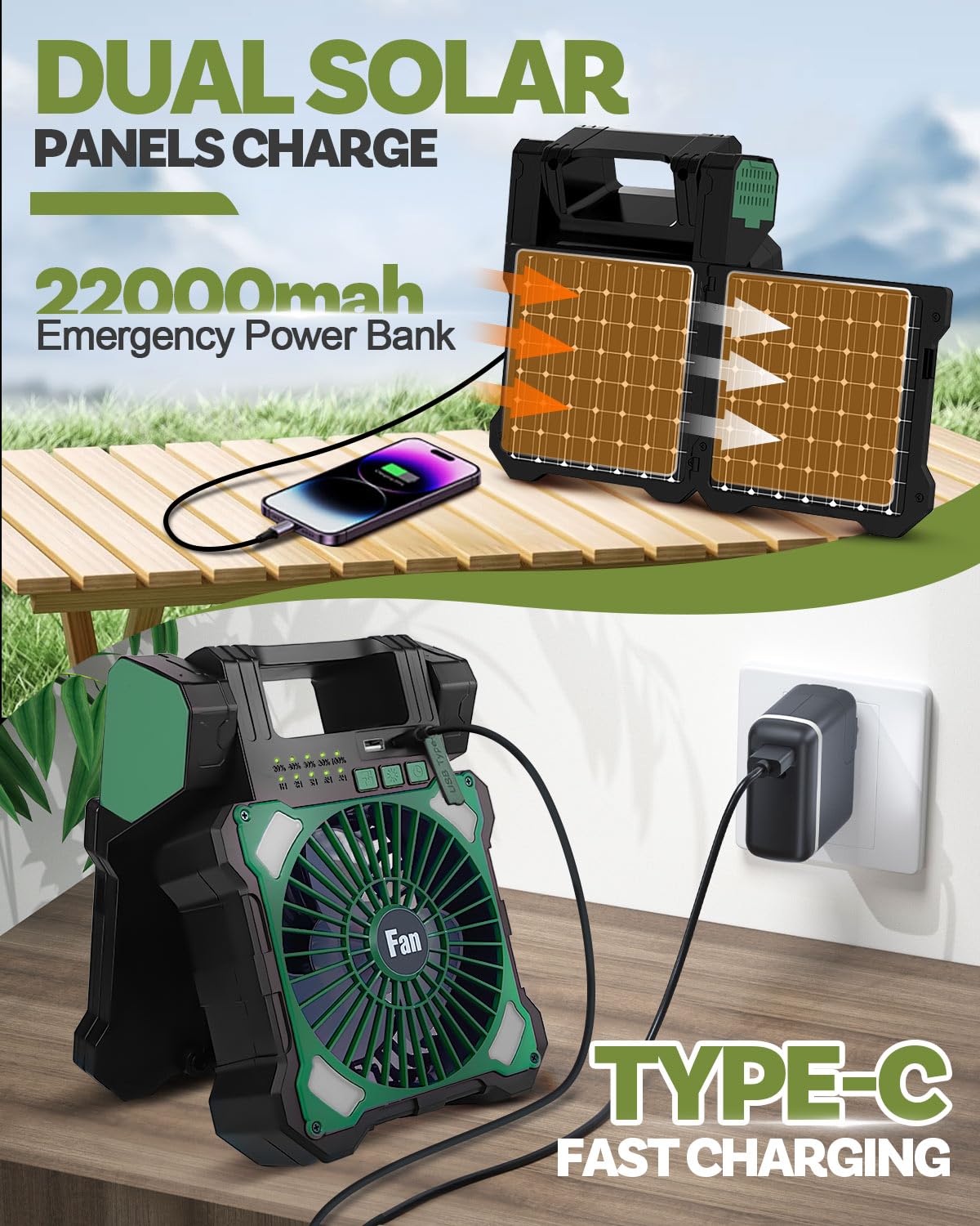 Maraiss fan with tilt stand and 360-degree swivel for versatile airflow.
