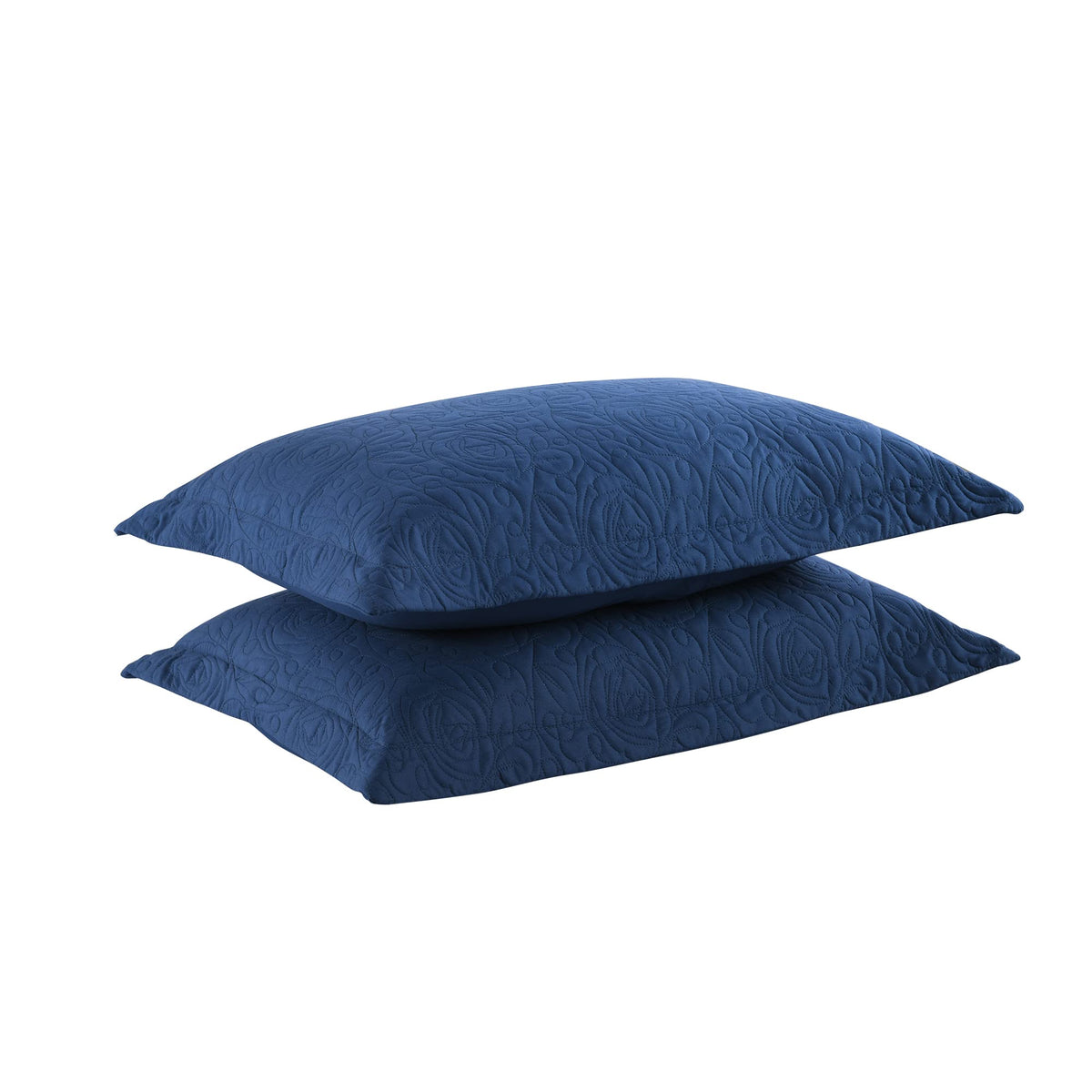 MarCielo embroidered pillow shams detail with rich navy embroidery
