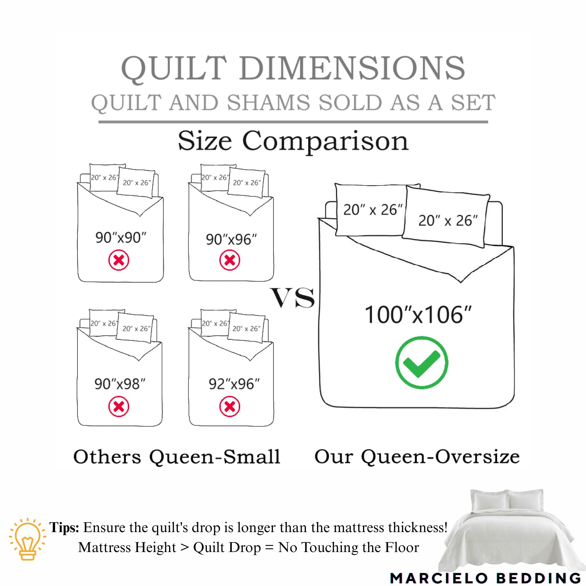 MarCielo queen-quilt 100x106 oversized fit for bedrooms.