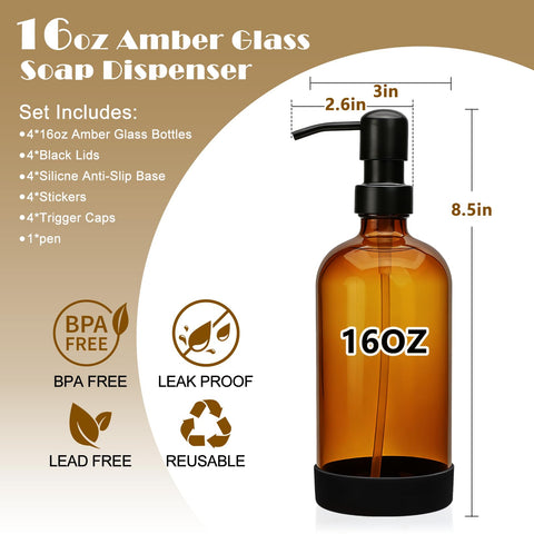 Maredash amber glass kitchen dispenser set for leak-free soap pumping.