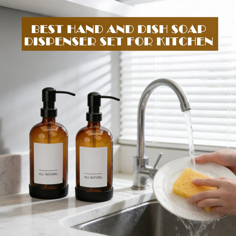 Maredash elegant brown glass dispensers complement bathroom decor.