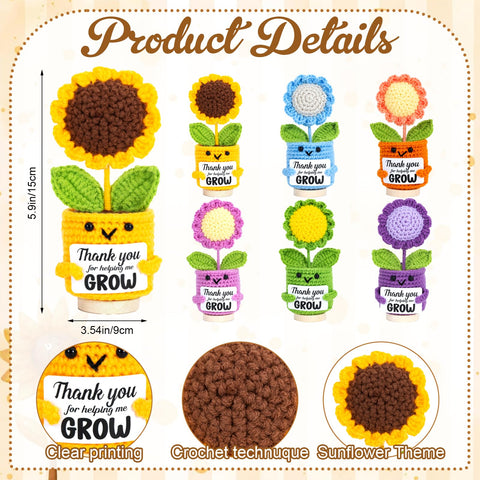 Marhpveua colorful sunflower crochet dolls collection, bright and cheerful desk accents that spark daily motivation.