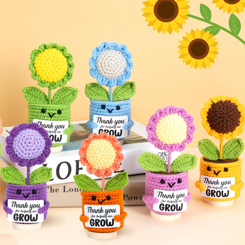 Marhpveua sunflower doll card message display, featuring gratitude for growth.