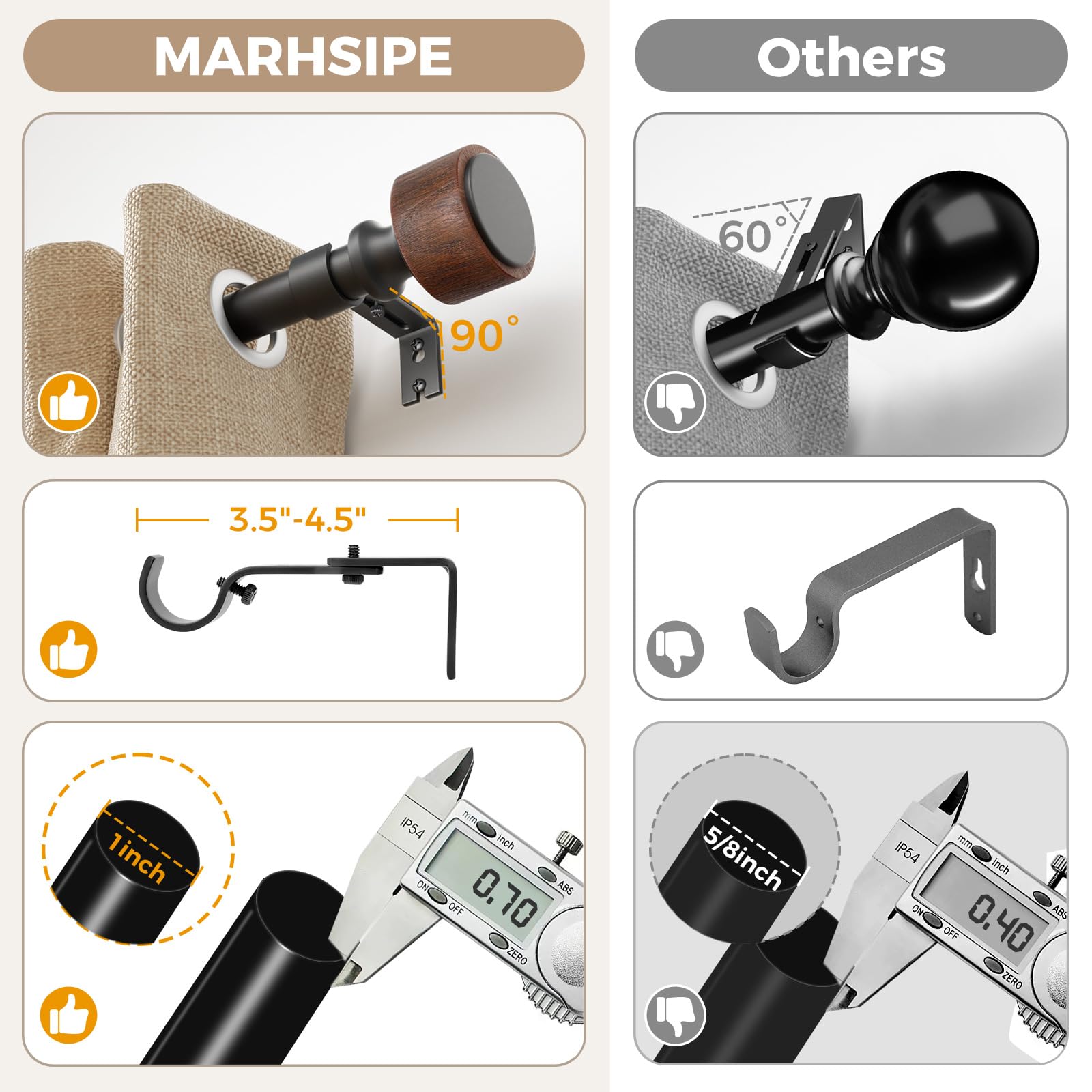 MARHSIPE fixed rod sections extend installation options for varied spaces.