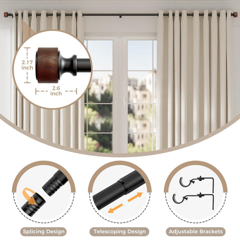 MARHSIPE telescopic rod set adjusts to fit 48–84 inch windows