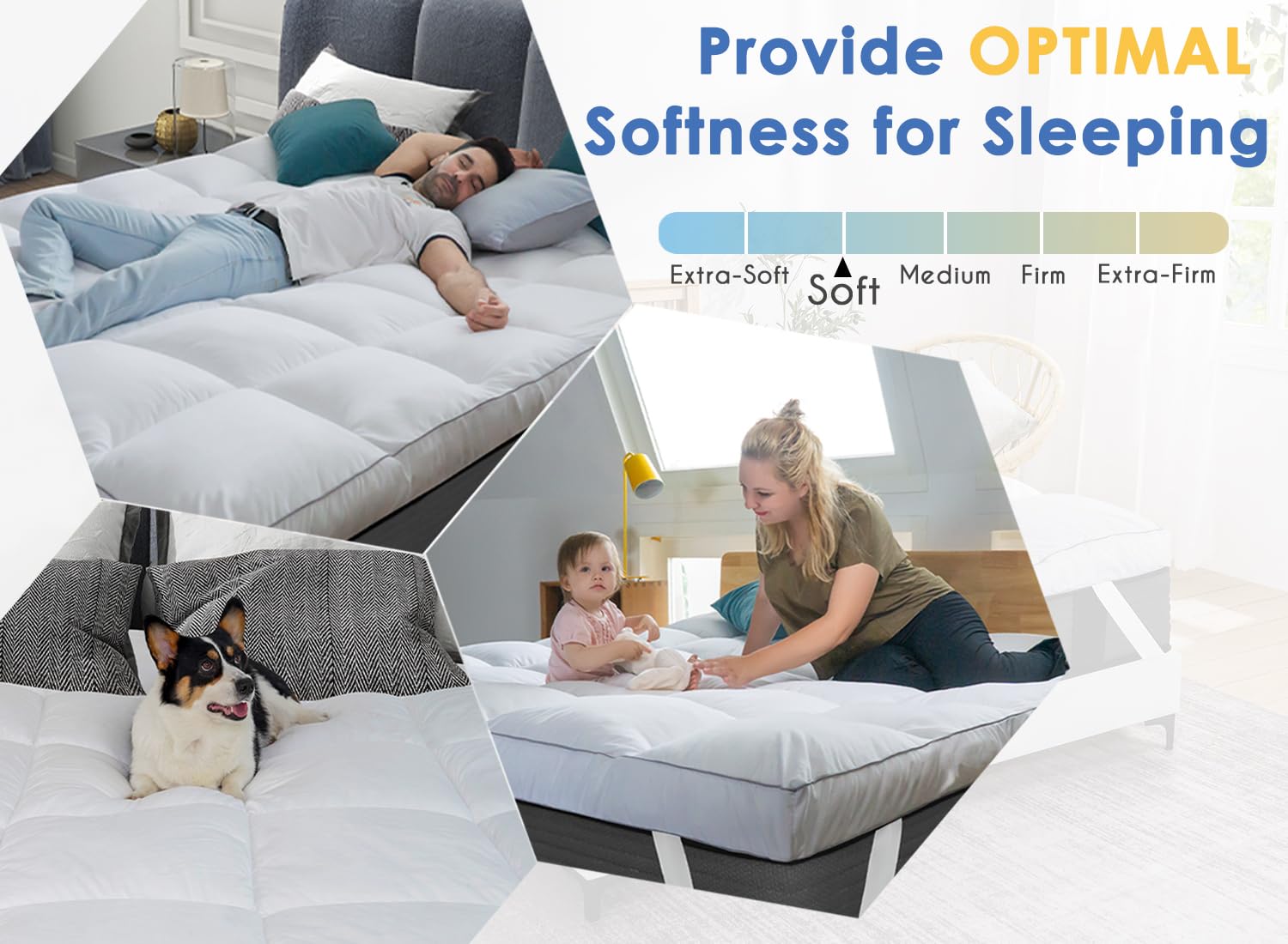 Marine Moon topper with breathable layer supports comfortable sleep through summer and winter.