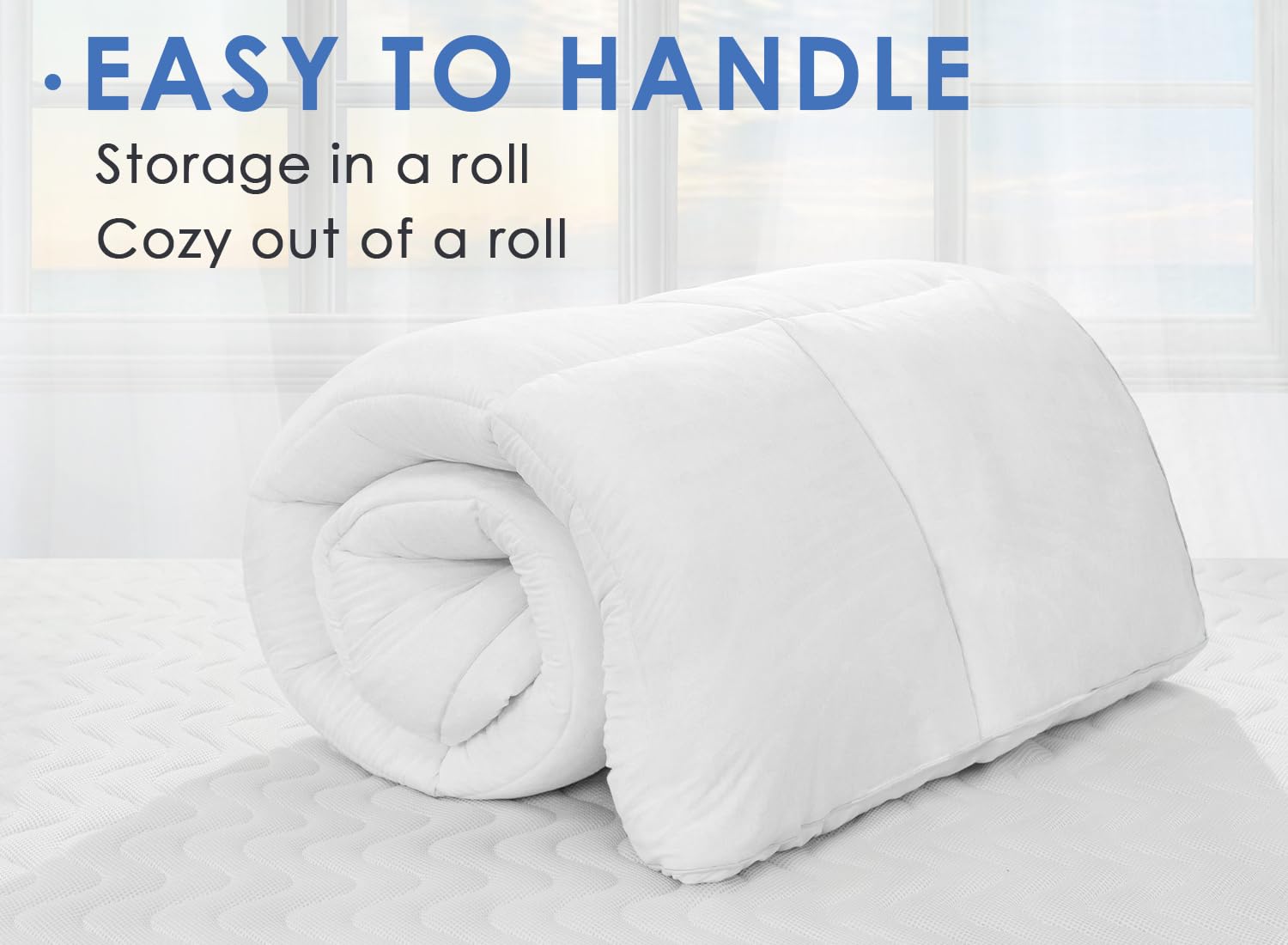 Overfilled plush Marine Moon topper adds extra cushioning to a hard mattress
