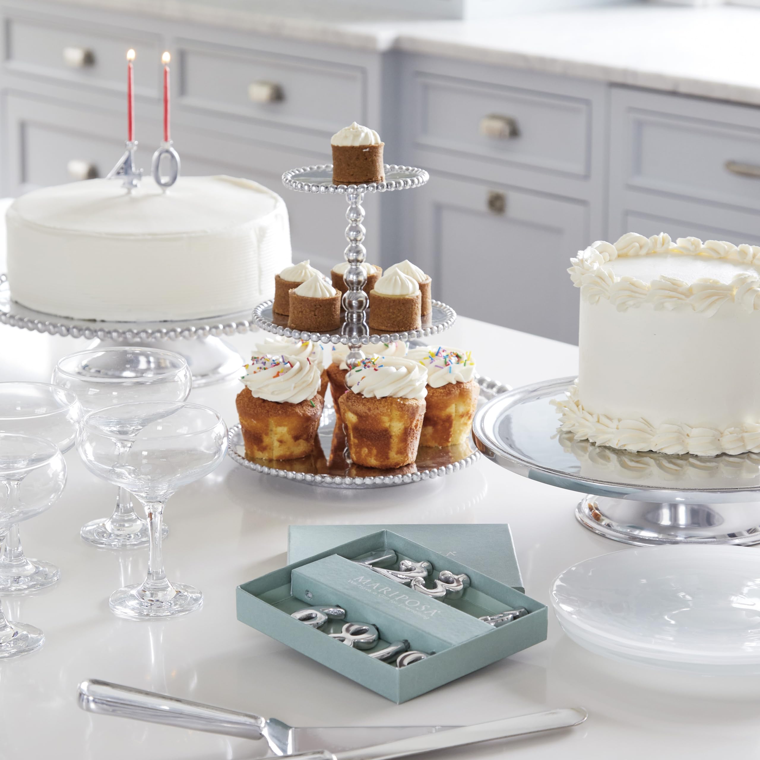 Mariposa Number Candle Holder Set Silver closeup shows artisanal finish