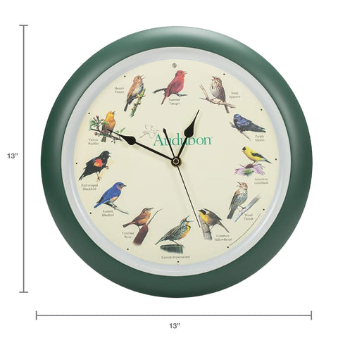 Mark Feldstein Audubon licensed clock with hourly bird calls creates nature-inspired ambiance.
