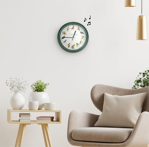 Mark Feldstein Audubon clock, 8-inch dial, matte green finish.