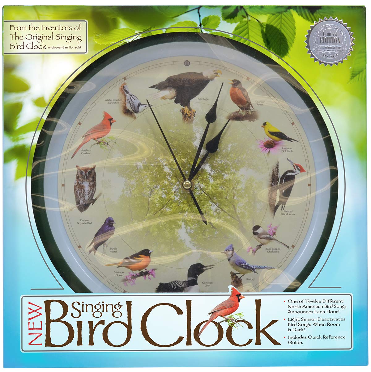 Mark Feldstein Singing Bird Clock bird sounds feature provides a natural hourly soundtrack.