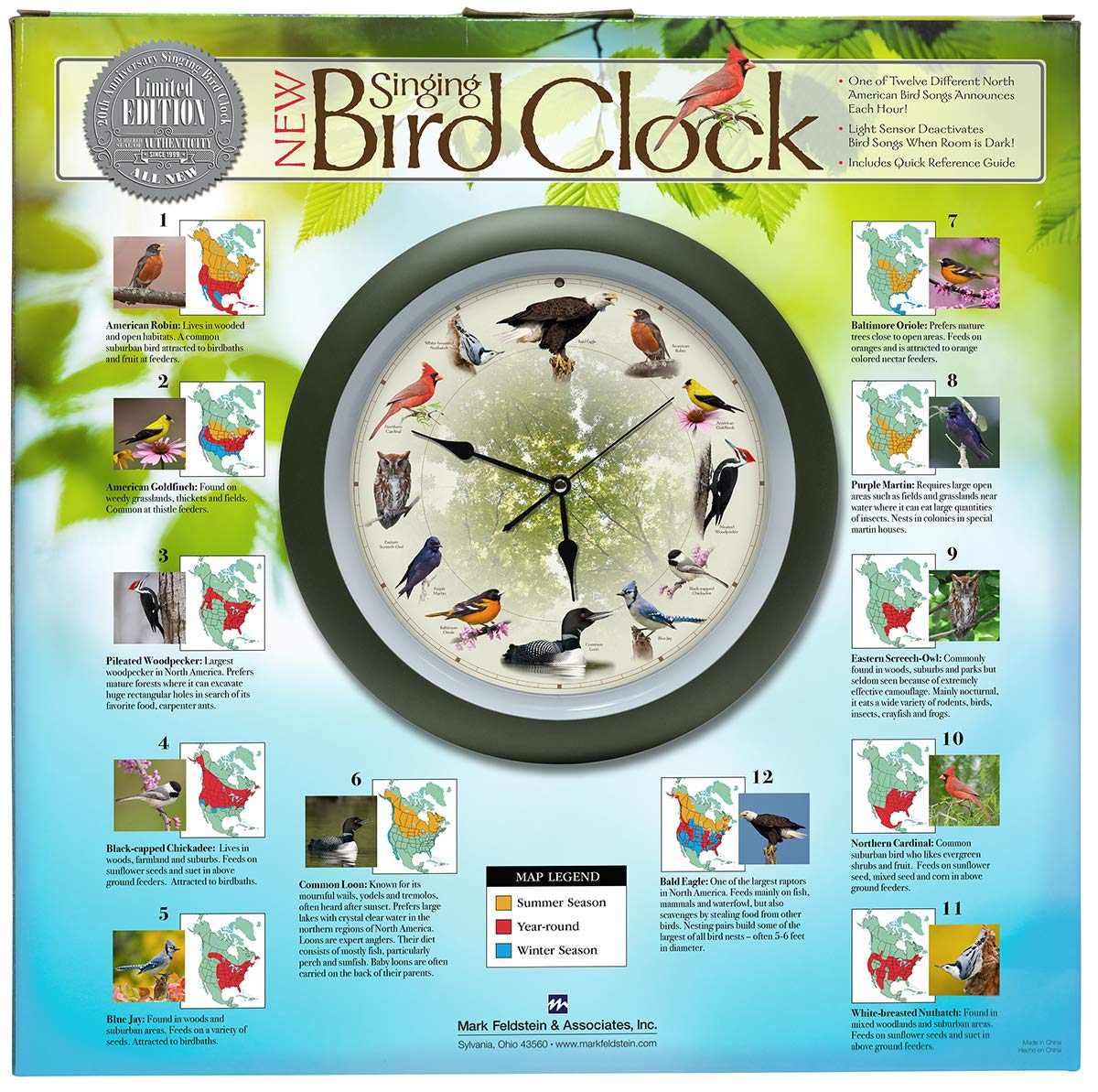 Mark Feldstein Singing Bird Clock battery compartment uses 3 AA batteries for flexible placement.