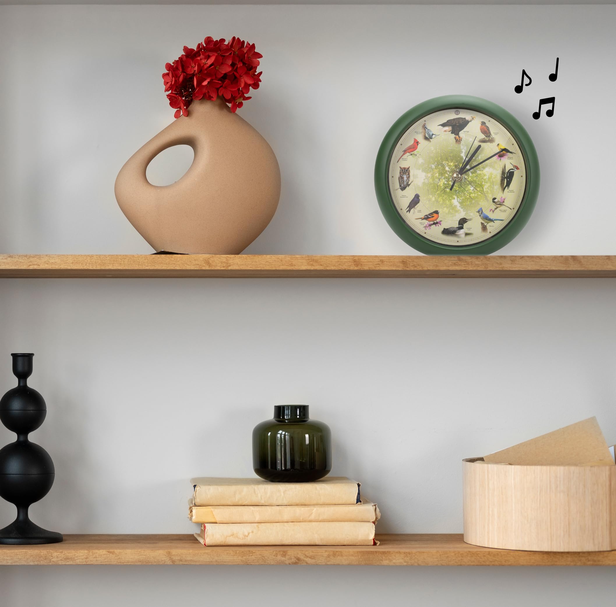 Mark Feldstein Singing Bird Clock light sensor deactivates chimes at night for quiet rooms.