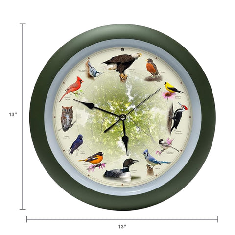 Mark Feldstein Singing Bird Clock with night sensor mutes songs for quiet evenings.