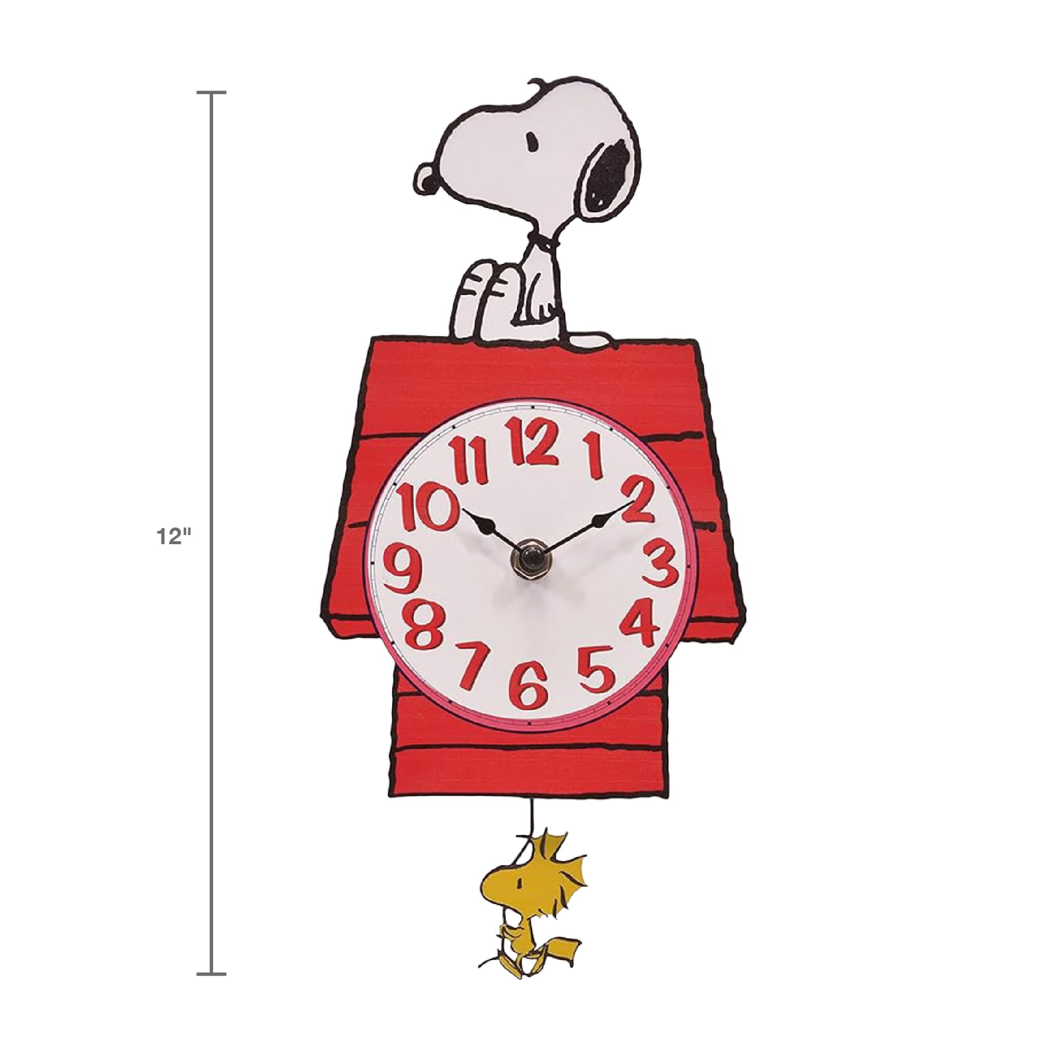 Mark Feldstein Snoopy Doghouse wall clock, durable stamped metal for lasting display.