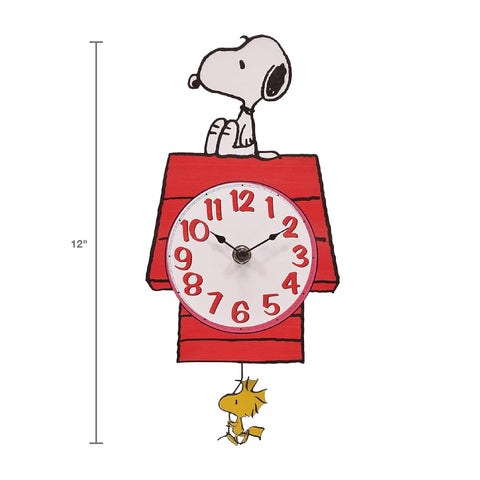 Mark Feldstein Snoopy Doghouse wall clock, durable stamped metal for lasting display.