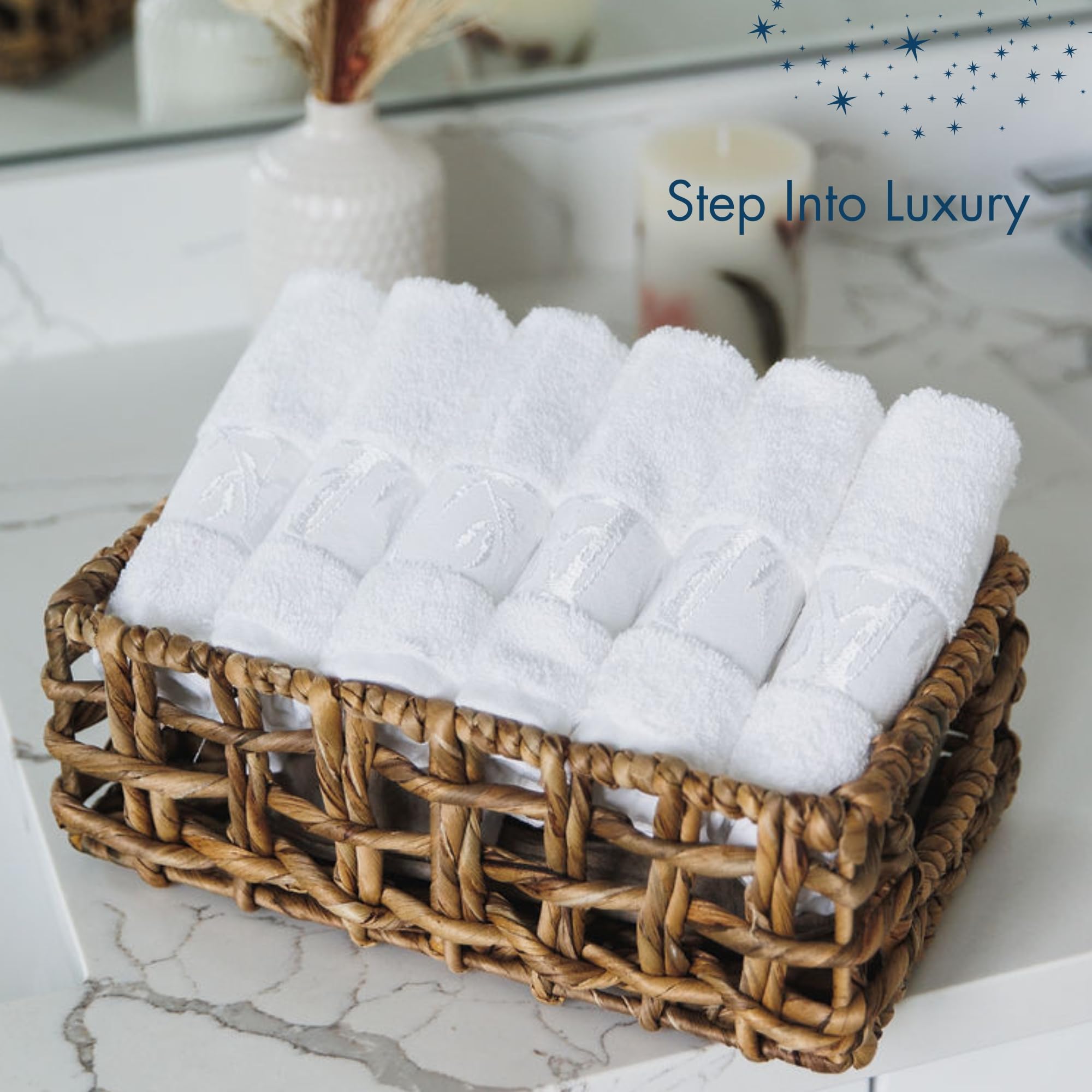 Marmaris Co white wash cloths set of six, pristine and versatile.