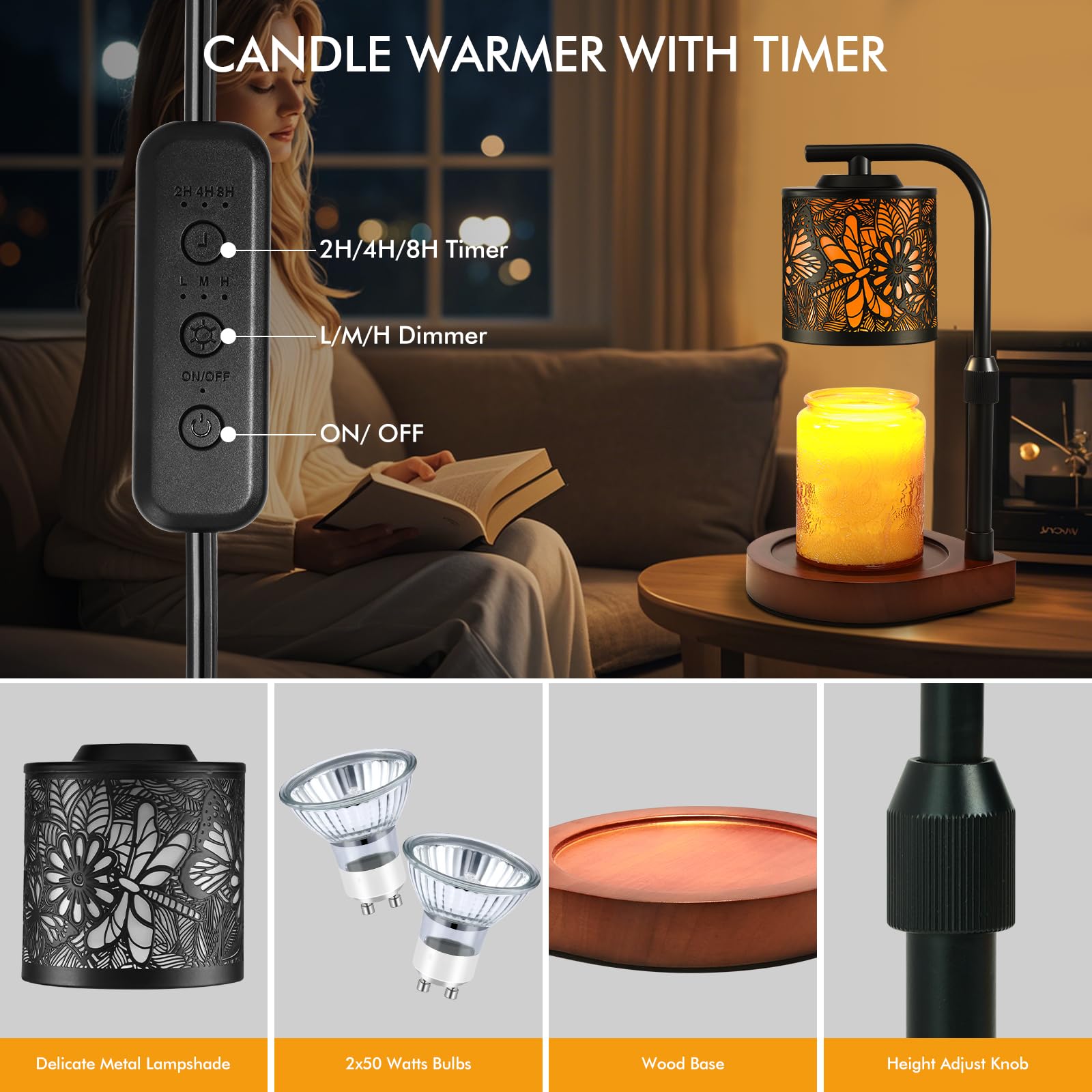 Maromamix Candle Warmer Lamp dimmer setting for customizable ambience and scent release.