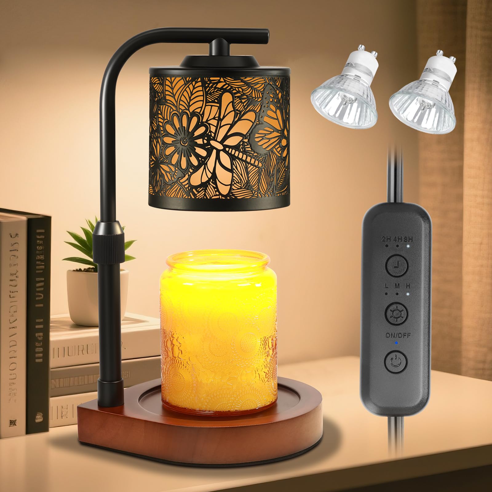 Maromamix Candle Warmer Lamp shade with butterfly and dragonfly art enhances elegant decor.