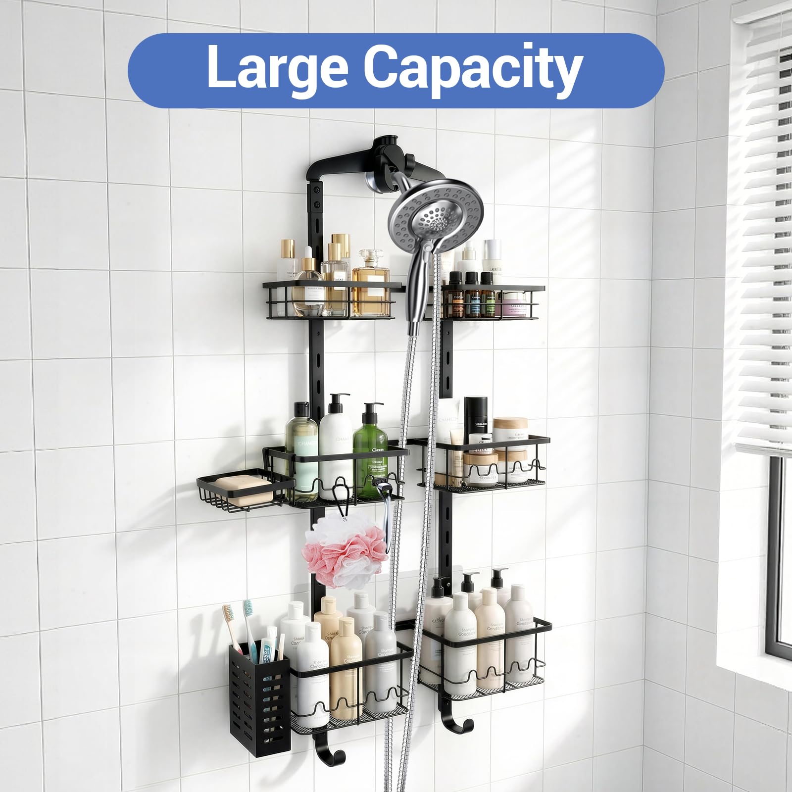 Marovitax 3-tier height-adjustable caddy organizes shampoo and soap
