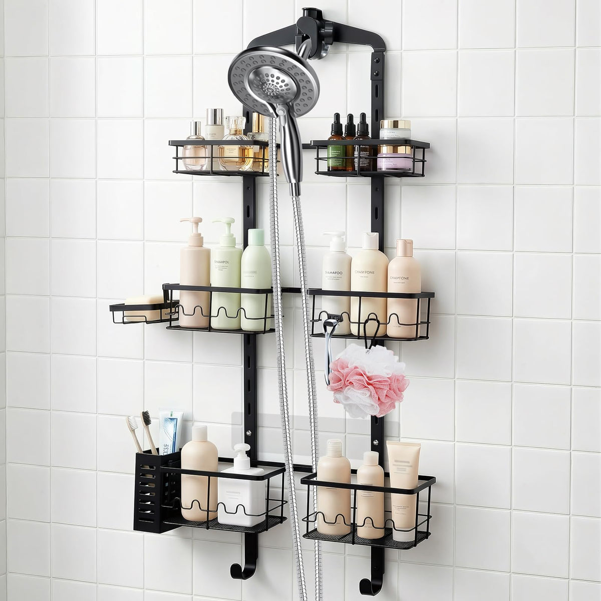 Marovitax extra-large shower caddy overhead hanging for easy access to bottles