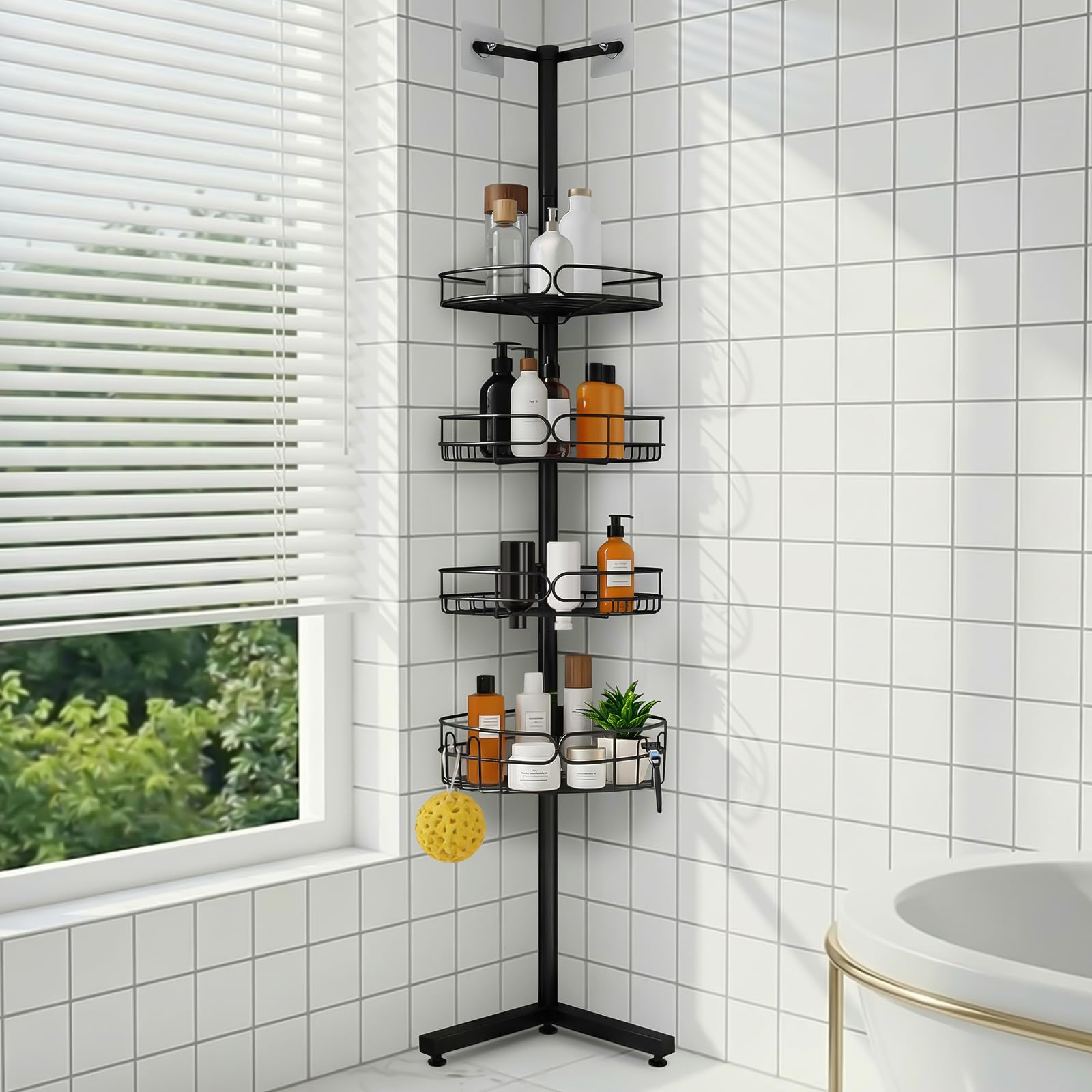 Marovitax standing shower caddy on floor with non-slip base for stable storage