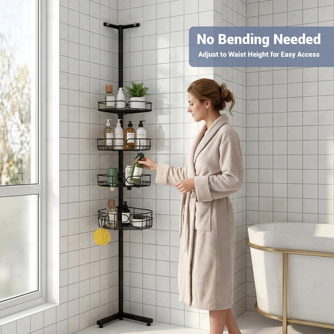 Marovitax caddy mounted at tub edge illustrating space-saving height option