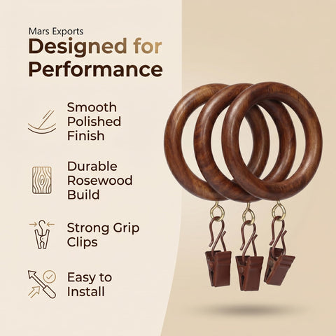Mars Exports 24-piece rosewood drapery ring display for cohesive drapery hardware.