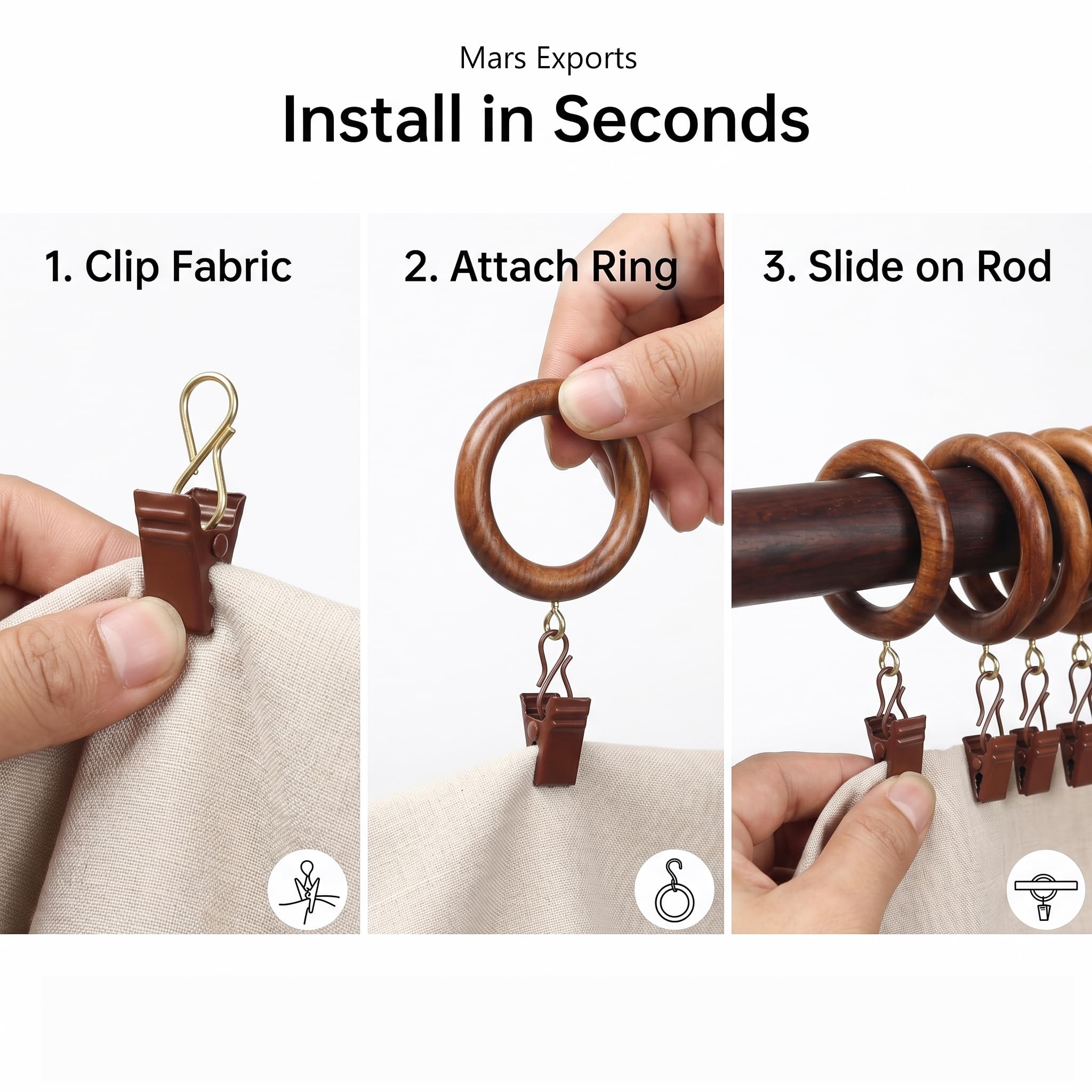 Mars Exports on-curtain-rod display showing warm tone and durable finish.