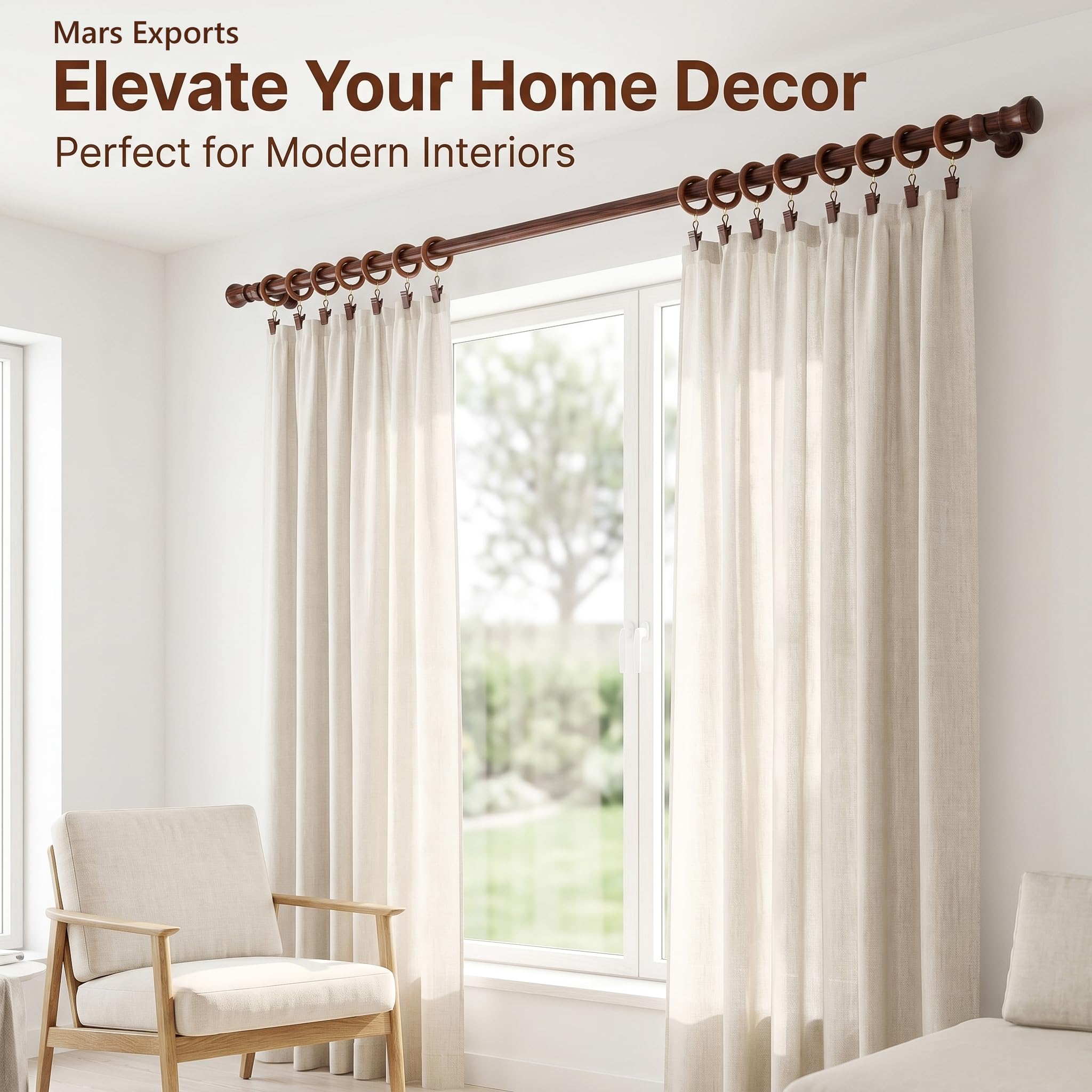 Mars Exports rosewood drapery ring wood grain detail for warm window styling.