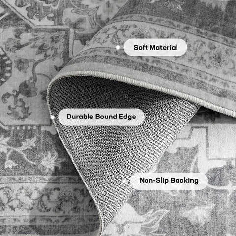 Marsail 8x10 rug shows slip-resistant back to help keep spaces safe.
